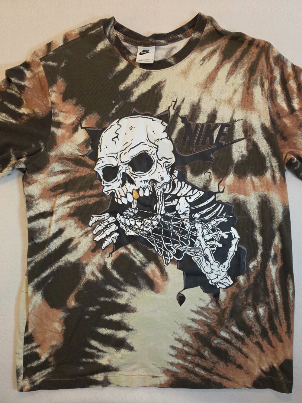 Nike Brown Tie Dye Skull Skeleton Graphic Tee Shirt Large